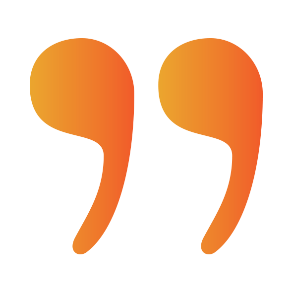 Double quotation mark icon in an orange and yellow gradient.